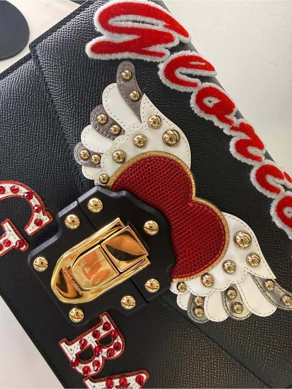 Dolce & Gabbana Lucia Glorious DG Patch Embellished Leather Shoulder Bag - Picture 11 of 11